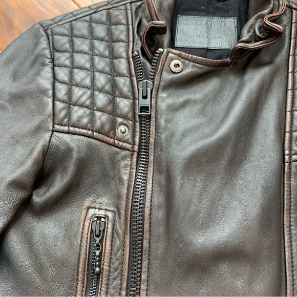 ALLSAINTS Mens Cargo Quilted Brown Leather Biker Jacket XS - Picture 11 of 15